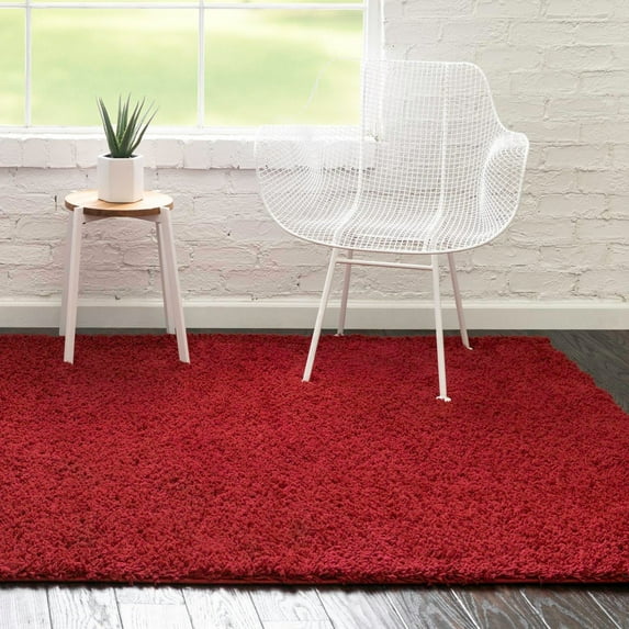 Unique Loom Everyday Shag Collection Area Rug - Solid (7' x 10' Rectangle Cherry Red)