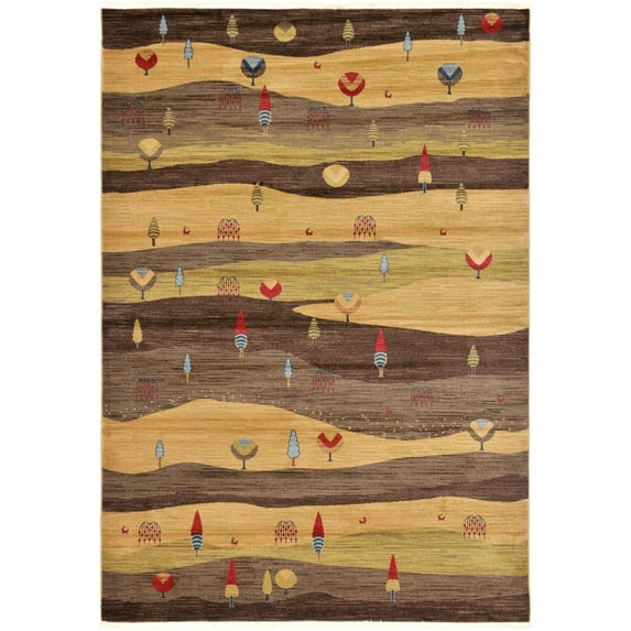 7' x 10' Tan Brown and Beige Vintage Striped Rectangular Area Throw Rug