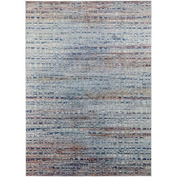 7 x 10 ft. Blue Ivory & Orange Abstract Power Loom Stain Resistant Rectangle Area Rug