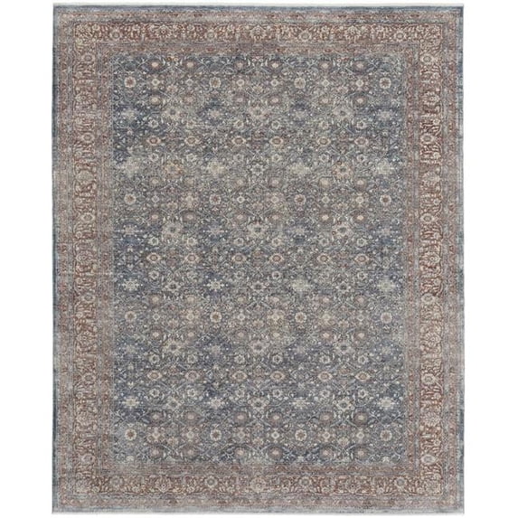 7 x 10 ft. Blue & Red Floral Power Loom Stain Resistant Rectangle Area Rug - Blue and Beige - 0.25in. H x 79in. W x 118in. D