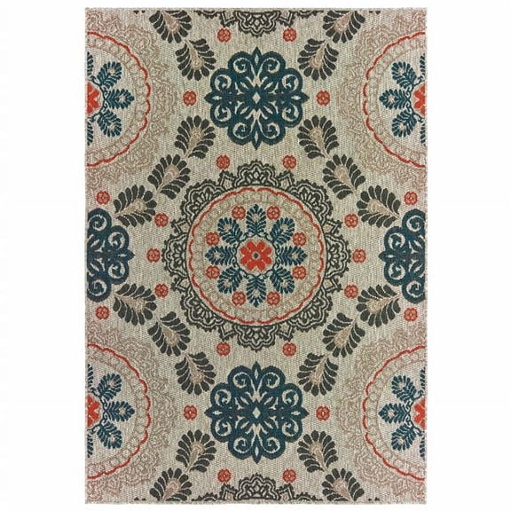 7 x 10 ft. Floral Indoor Outdoor Area Rug - Grey & Blue