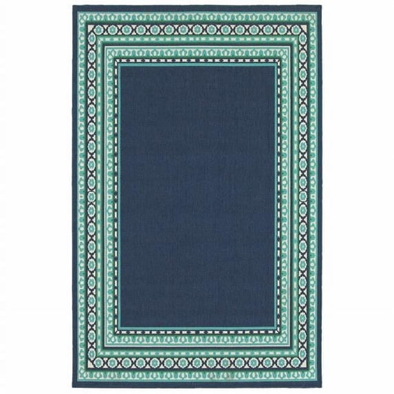 7 x 10 ft. Geometric Indoor Outdoor Rectangle Area Rug - Navy & Green