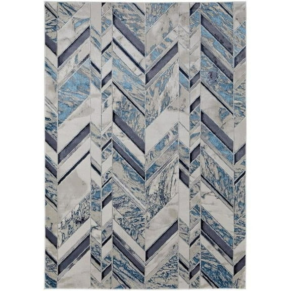 7 x 10 ft. Ivory, Blue & Gray Chevron Power Loom Distressed Rectangle Area Rug
