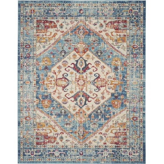 7 x 10 ft. Ivory & Light Blue Distressed Area Rug