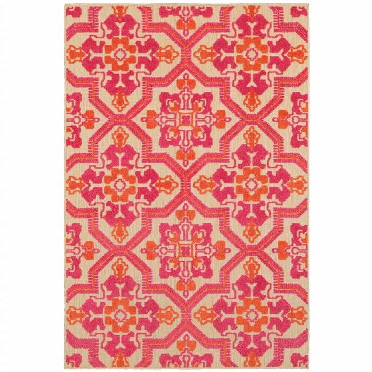 7 x 10 ft. Pink & Orange Medallion Indoor & Outdoor Area Rug - Walmart.com