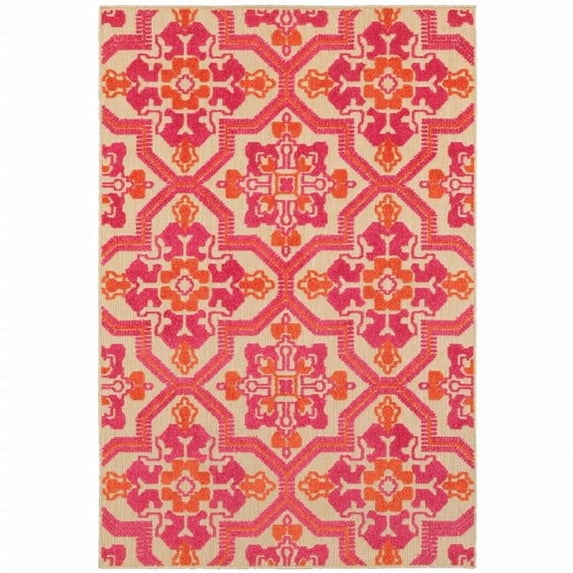 7 x 10 ft. Pink & Orange Medallion Indoor & Outdoor Area Rug