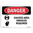 thumbnail image 1 of 7 x 10 in. OSHA Danger Sign - Caustic Area Goggles Required, 1 of 1