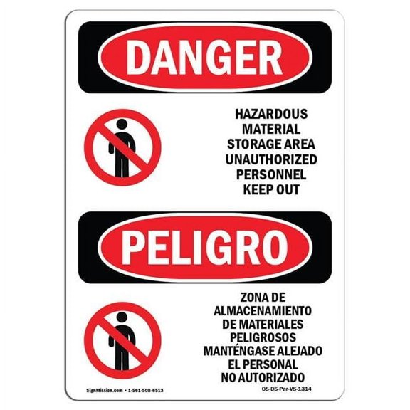 7 x 10 in. OSHA Danger Sign - Hazardous Material Storage Area Bilingual