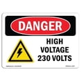thumbnail image 1 of 7 x 10 in. OSHA Danger Sign - High Voltage 230 Volts, 1 of 1