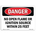 thumbnail image 1 of 7 x 10 in. OSHA Danger Sign - No Open Flame or Ignition Source within 25 Feet, 1 of 1