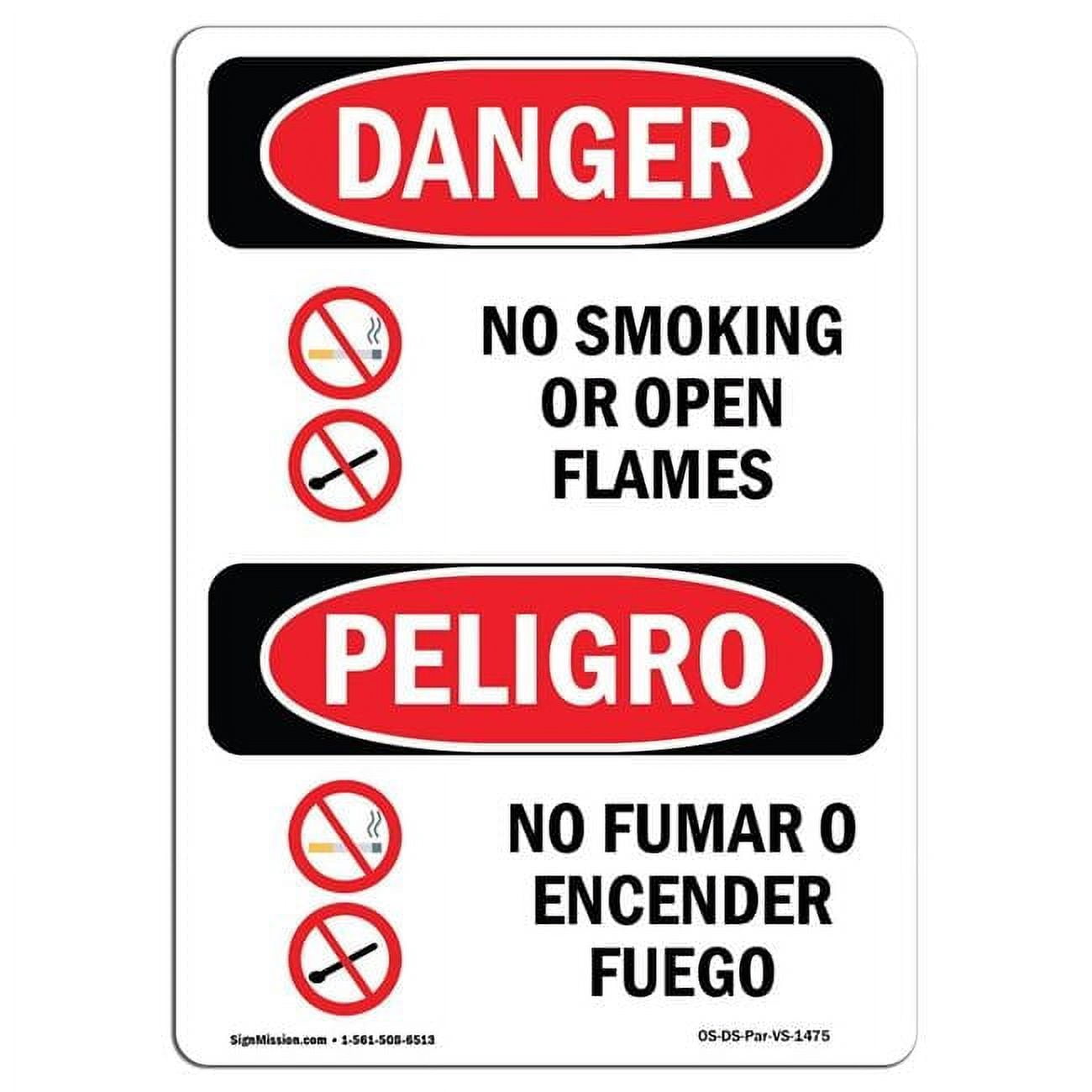7 x 10 in. OSHA Danger Sign - No Smoking or Open Flames Bilingual ...