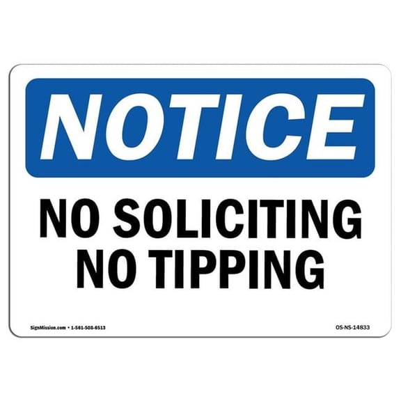 7 x 10 in. OSHA Notice Sign - No Soliciting or Tipping