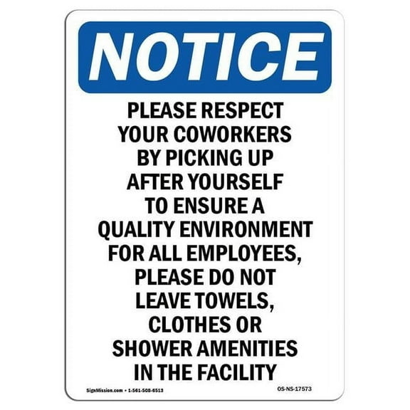 7 x 10 in. OSHA Notice Sign - Please Respect Your Coworkers