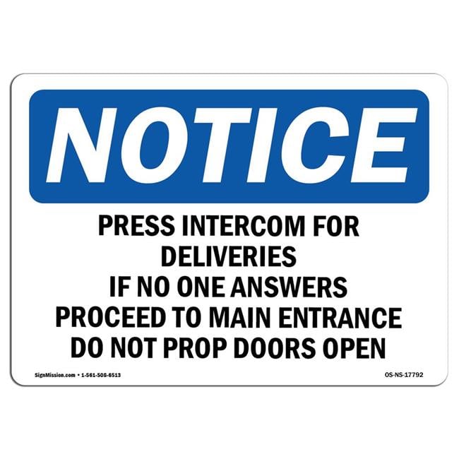 Intercom Sign Printable 7 x 10 in. OSHA Notice Sign - Press Intercom for Deliveries If No One ...