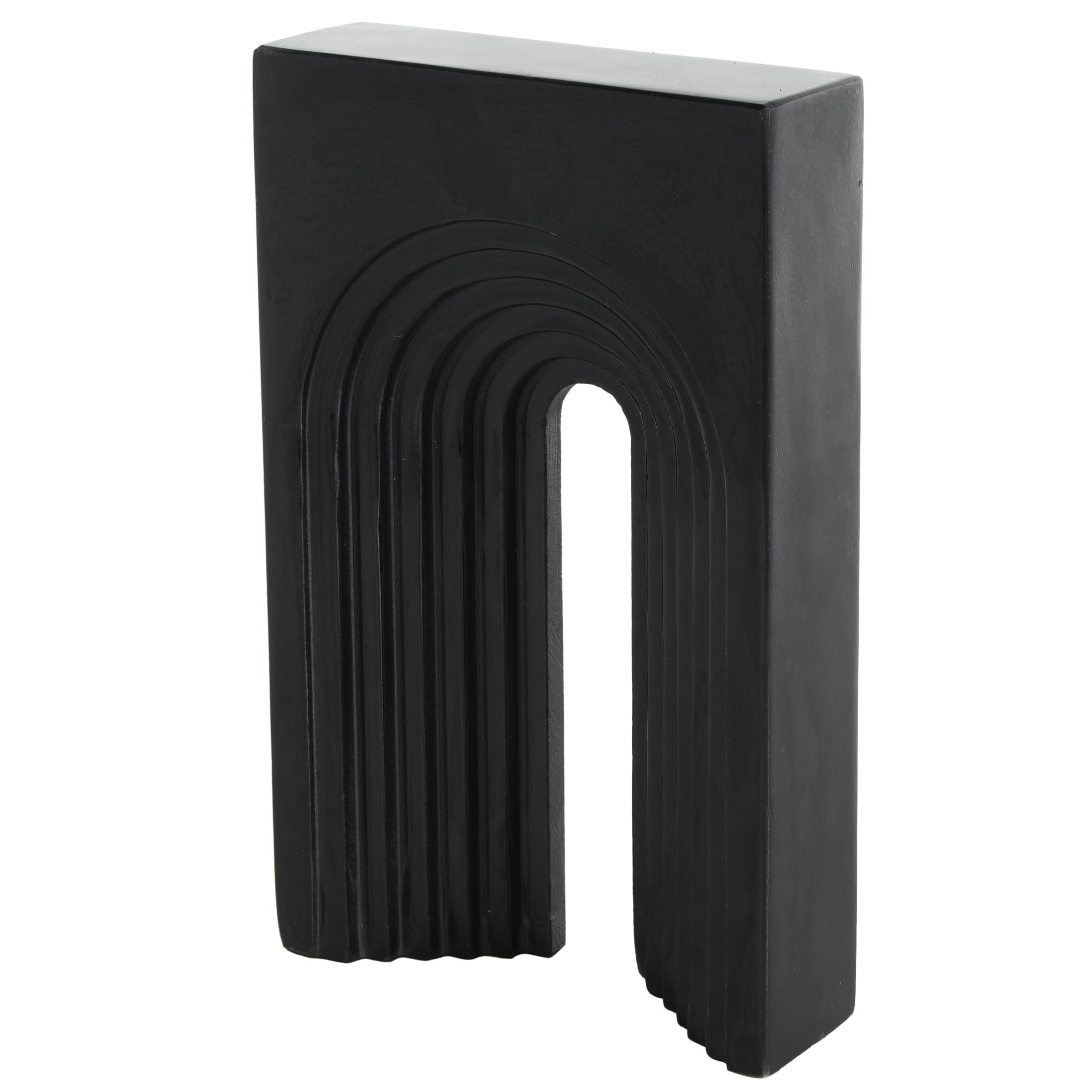 7" x 11" Black Marble Rectangular Geometric Sculpture with Arched Groove Interior, by DecMode