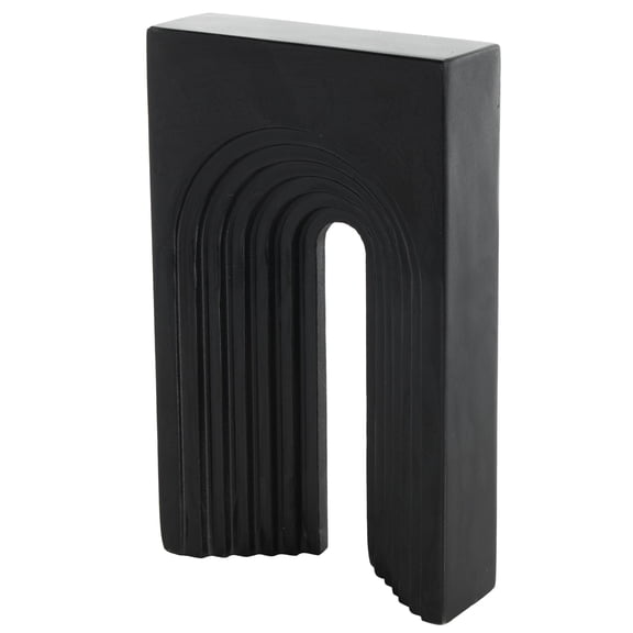 7" x 11" Black Marble Rectangular Geometric Sculpture with Arched Groove Interior, by DecMode