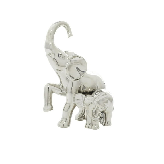 7" x 11" Silver Ceramic Elephant Sculpture, by DecMode