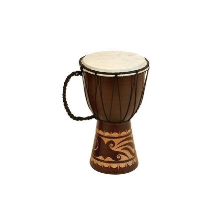 7" x 12" Brown Wood Handmade Djembe Drum Sculpture with Rope Accents, by DecMode