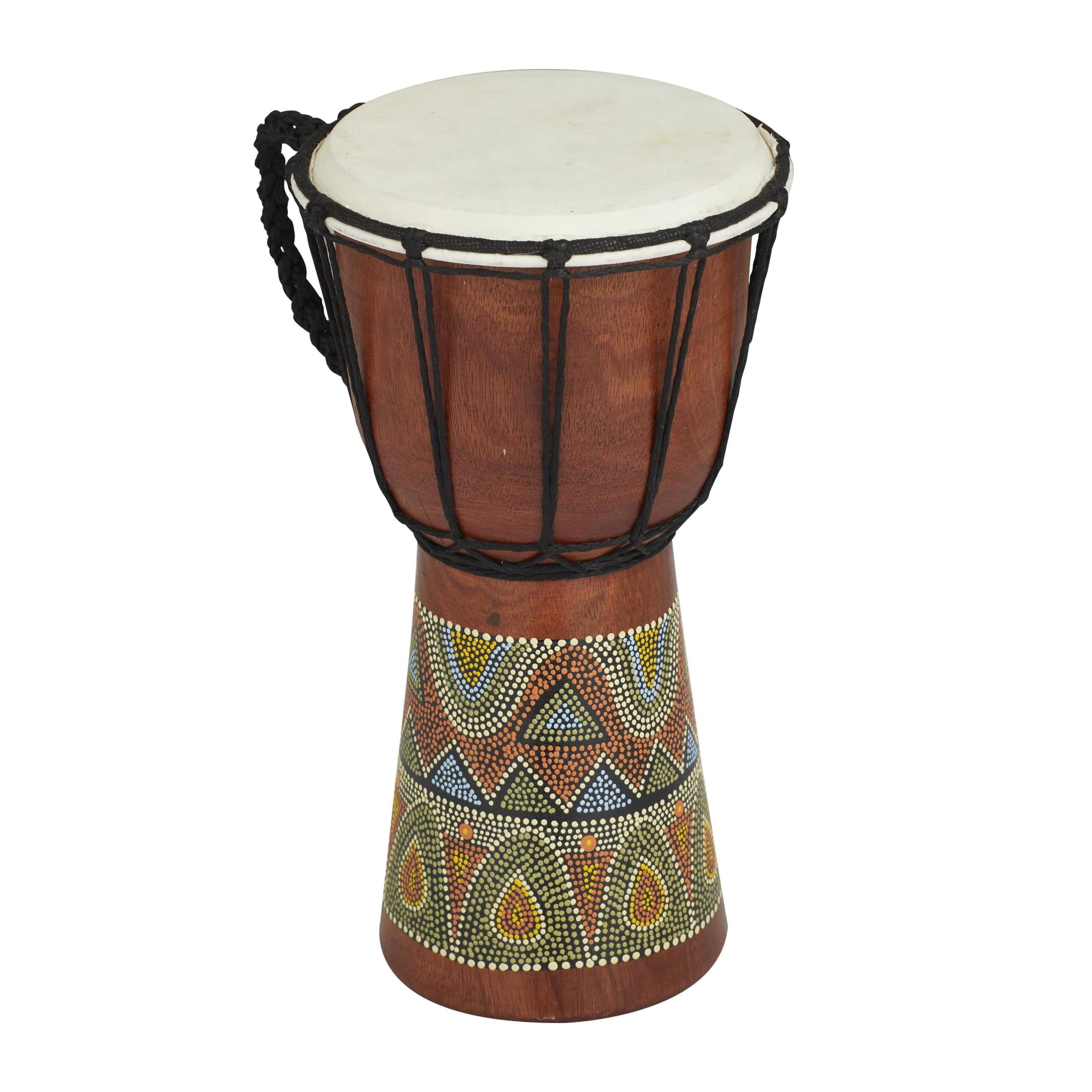 7" x 12" Brown Wood Handmade Djembe Drum Sculpture with Rope Accents, by DecMode