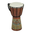thumbnail image 1 of 7" x 12" Brown Wood Handmade Djembe Drum Sculpture with Rope Accents, by DecMode, 1 of 9