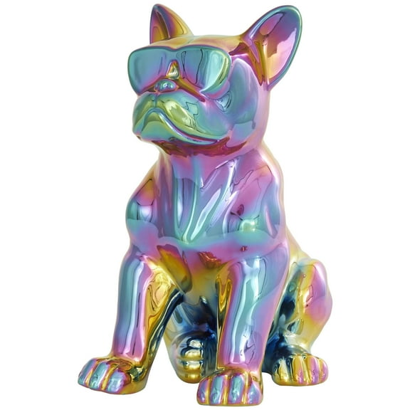 7" x 12" Multi Colored Ceramic Bulldog Sculpture with Rainbow Shimmer Finish, by DecMode