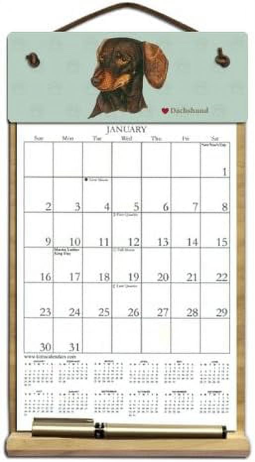 7" x 12" Wooden Refillable Dog Calendar Holder filled with of 2023 2024
