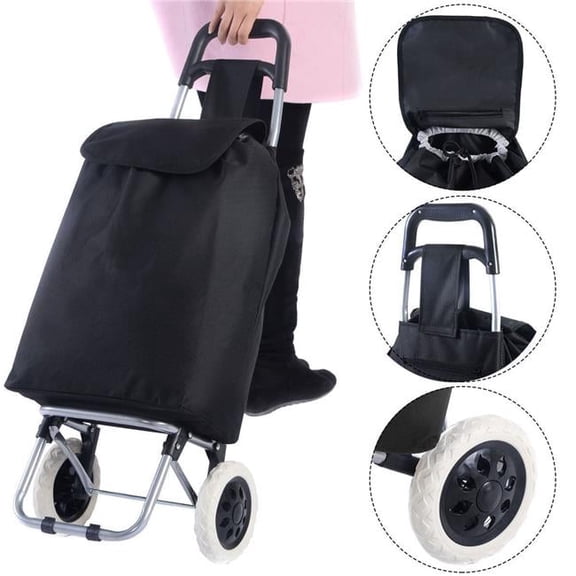 7 x 13 x 31 in. Wheeled Shopping Trolley Push Cart Bag Large Capacity Light Weight, Black