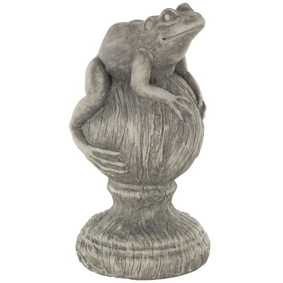 7" x 14" Gray Polystone Textured Frog Sculpture with Round Base, by DecMode