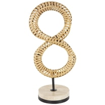 7" x 15" Brown Rattan Handmade Infinity Shaped Abstract Sculpture with White Marble Base, by DecMode