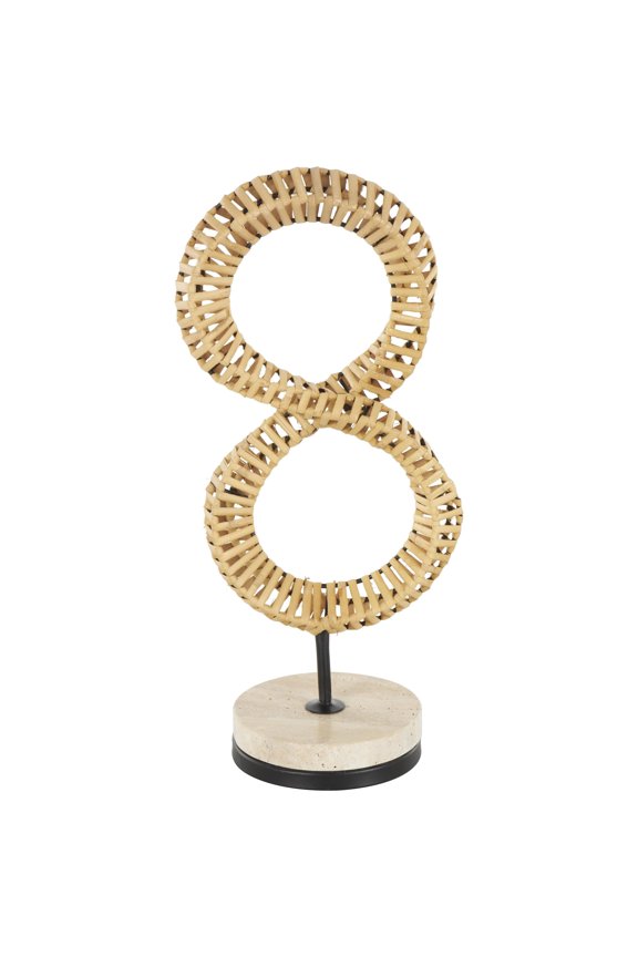 7" x 15" Brown Rattan Handmade Infinity Shaped Abstract Sculpture with White Marble Base, by DecMode