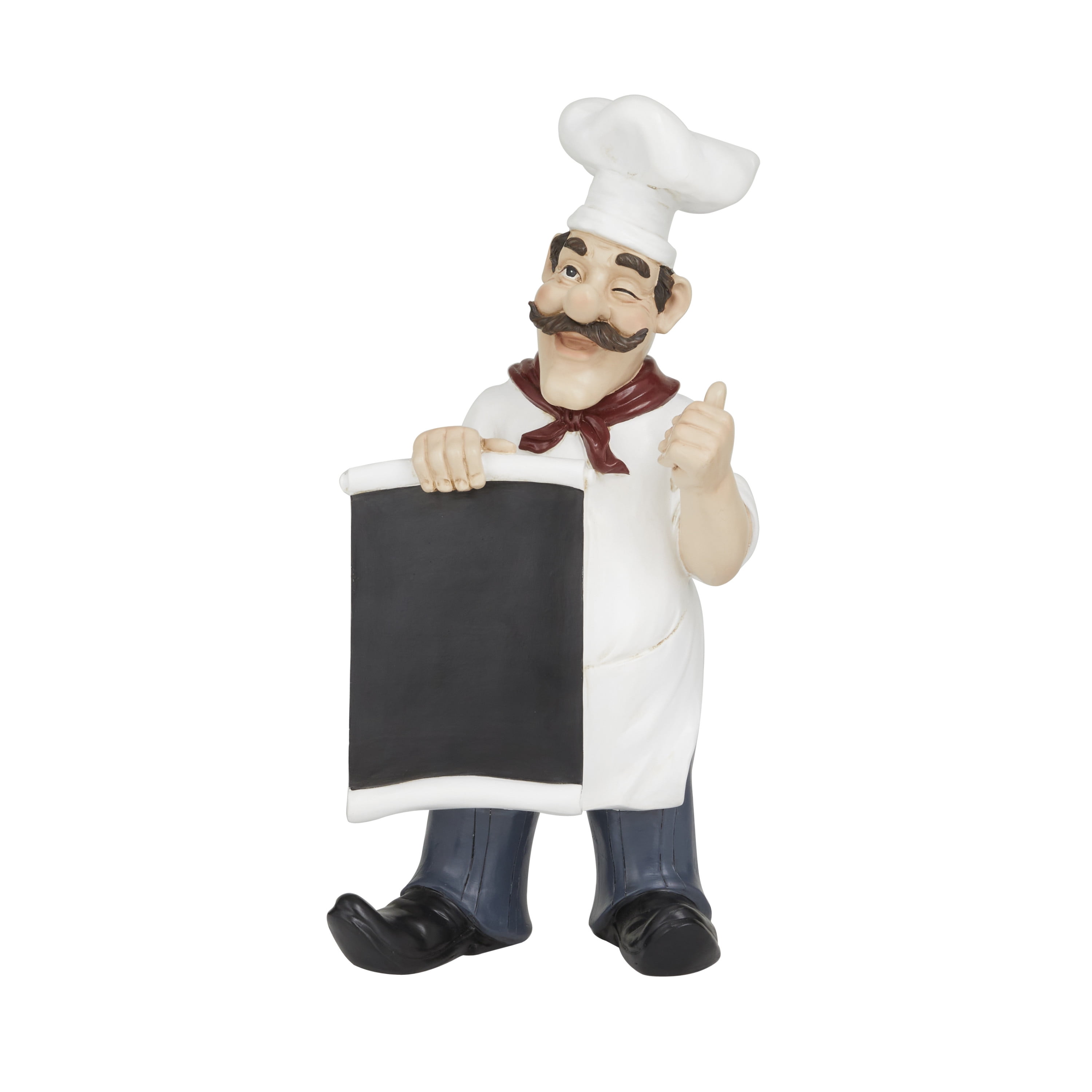 White Polystone Chef Sculpture with Chalkboard, 7" x 5" x 15"