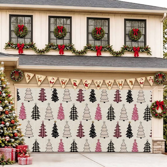 7 x 16 Ft Christmas Garage Door Cover, Christmas Trees Large Garage ...