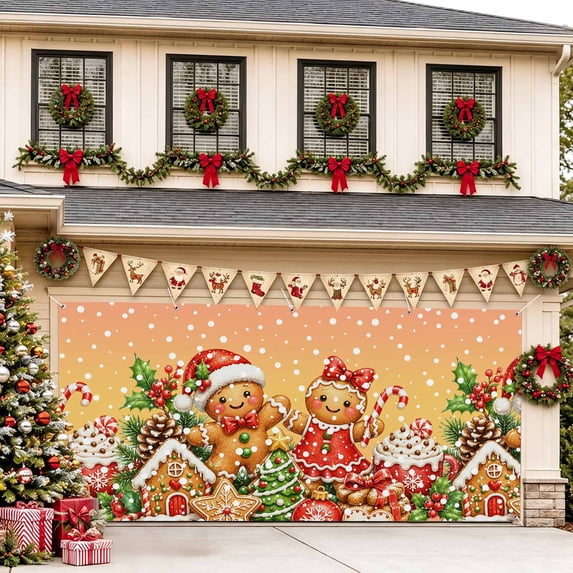 7 x 16 Ft Christmas Garage Door Cover, Orange Christmas Large Garage ...