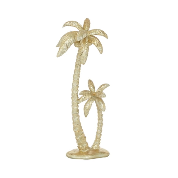 7" x 16" Gold Polyresin Palm Tree Sculpture, by DecMode