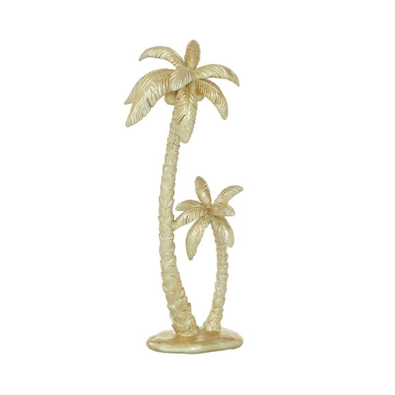 7" x 16" Gold Polyresin Palm Tree Sculpture, by DecMode