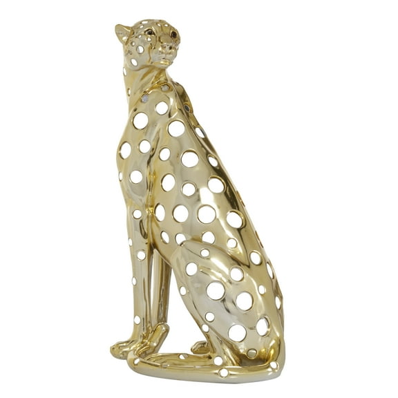 7" x 16" Gold Polystone Leopard Sculpture, by DecMode