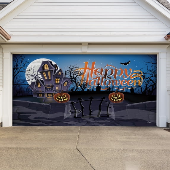 7' x 16' Haunted Mansion Halloween Double Garage Door Banner - Terrifyingly Spooky Garage Decorations