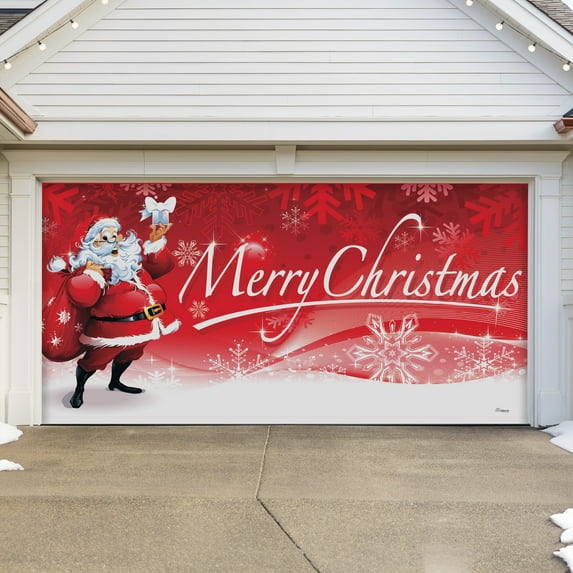7' x 16' Jolly Santa’s Merry Christmas Double Garage Door Banner - Cheerful Holiday Décor