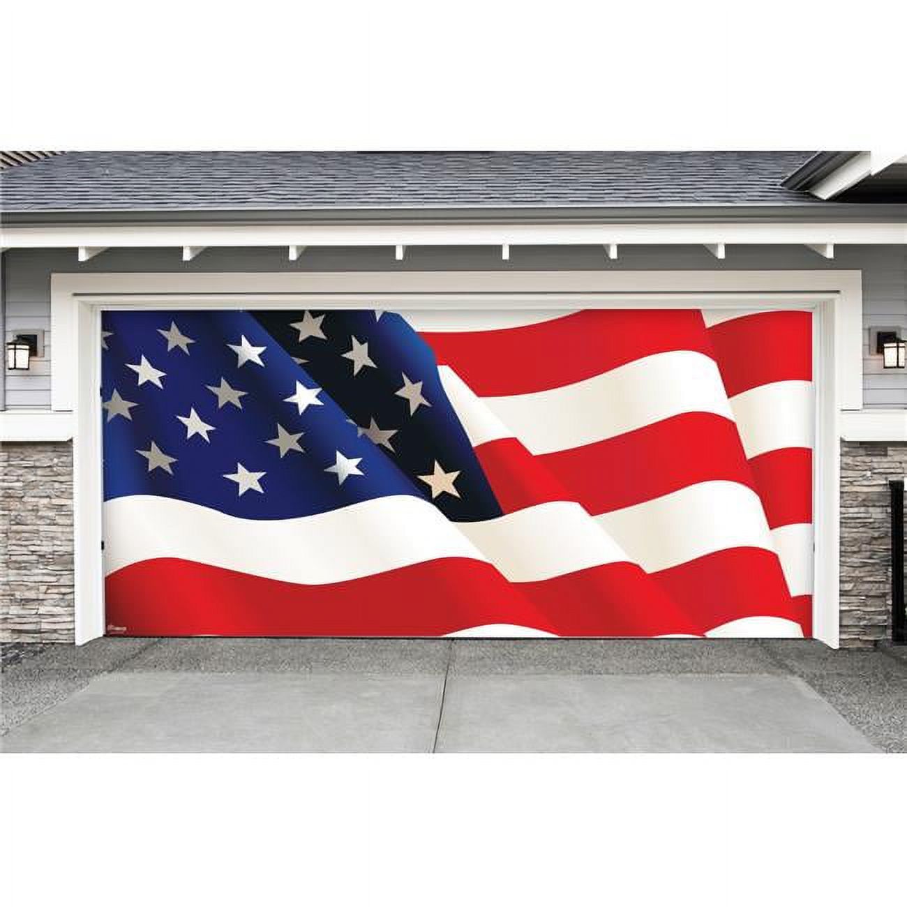 7' x 16' Red and Blue Outdoor American Flag Double Car Garage Door Banner