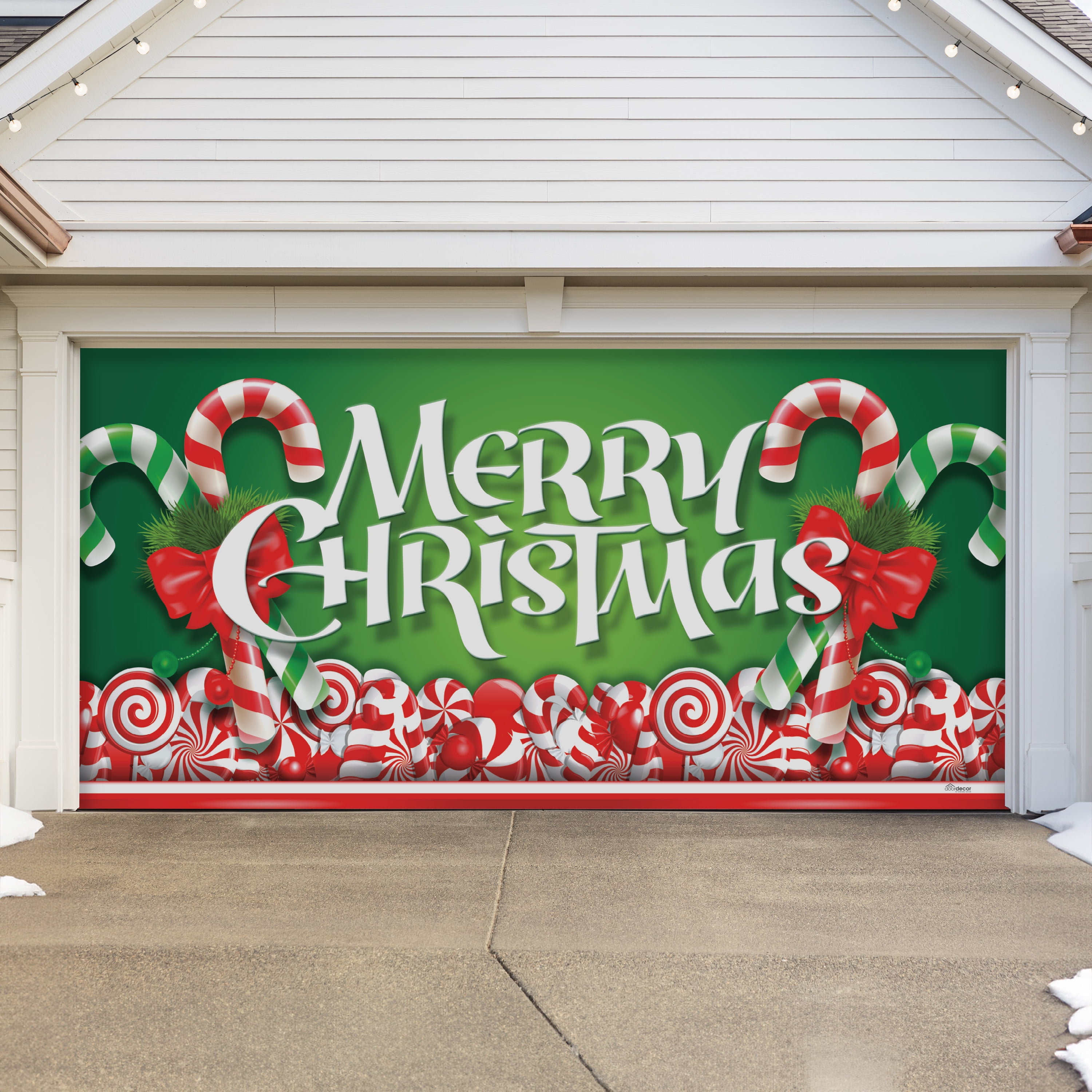 7' x 16' Whimsical Candy Cane Christmas Double Garage Door Banner - Playful Holiday Cheer Décor