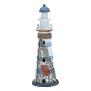7" x 16" White Wood Light House Sculpture with Netting, by DecMode
