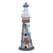 7" x 16" Blue Wood Light House Sculpture with Netting, by DecMode