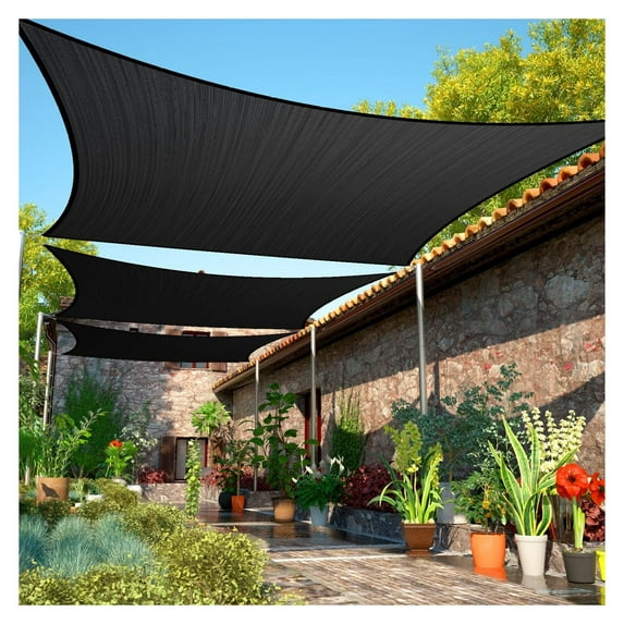 7' x 18' Black Sun Shade Sail UPF50 Rectangle SMTAPR1013 Canopy Fabric Cloth Screen, Water and Air Permeable & UV Resistant, Heavy Duty, Carport Patio Outdoor - We Customize Size
