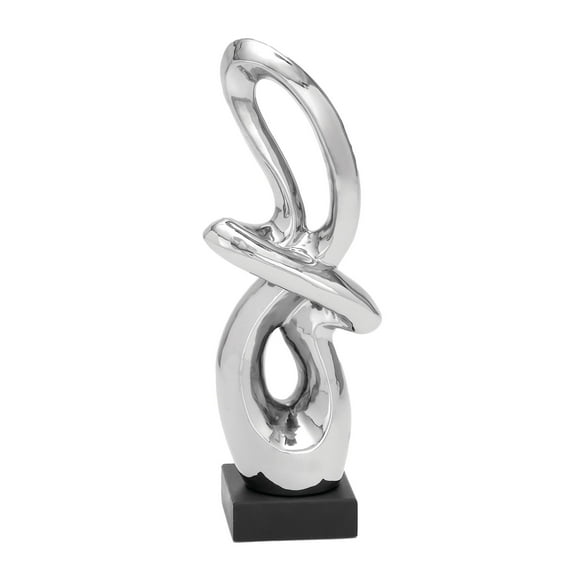 7" x 18" Silver Ceramic Swirl Abstract Sculpture with Black Base, by DecMode
