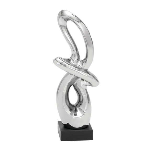 7" x 18" Silver Ceramic Swirl Abstract Sculpture with Black Base, by DecMode