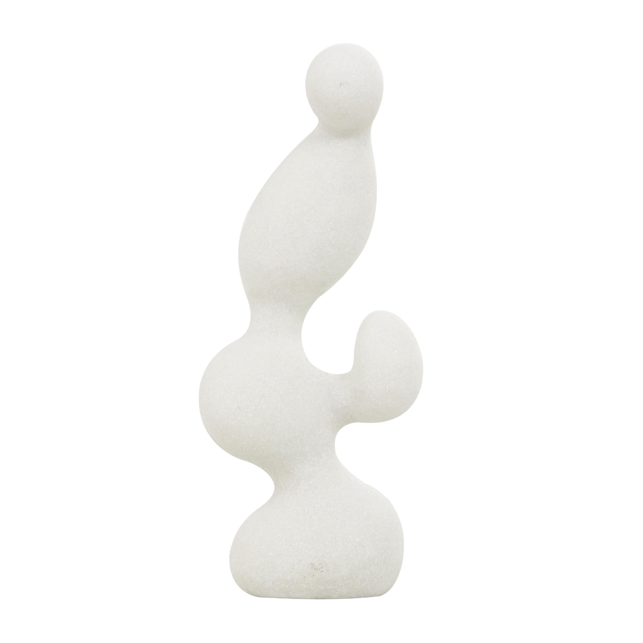 7" x 18" White Polystone Curved Shaped Abstract Sculpture with Speckled Texturing, by DecMode