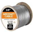 thumbnail image 1 of 7 x 19 Galvanized Steel Aircraft Cable Wire - 3/8" - 250' Reel - 14,400 lb Break Strength Rope for Pulley System or Winch Loop - Marine Wire, Cable/Deck Railing, Fencing, Zipline - Xpose Safety, 1 of 6