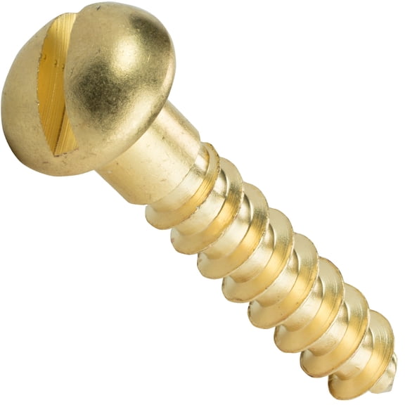 #7 x 2" Round Head Wood Screws, Solid Brass, Slotted Drive, Partially Threaded, Quantity 50