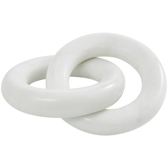 CosmoLiving by Cosmopolitan White Marble Chain Handmade Geometric 2 Link Decorative Sculpture, 7" x 5" x 2"