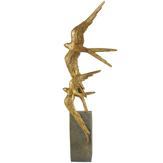 7" x 20" Gold Polystone Bird Sculpture, by DecMode